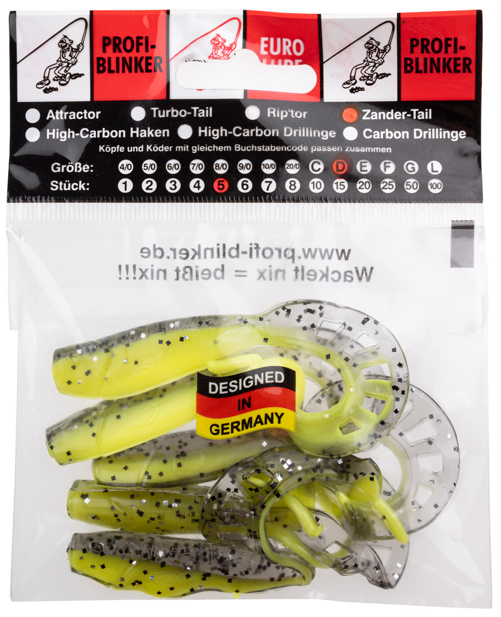 ProfiBlinker Zandertail Größe D 10cm Feuer-Gelb / Neon-Gelb / 5er Pack 